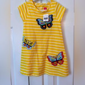 Girls yellow and white striped butterfly dress